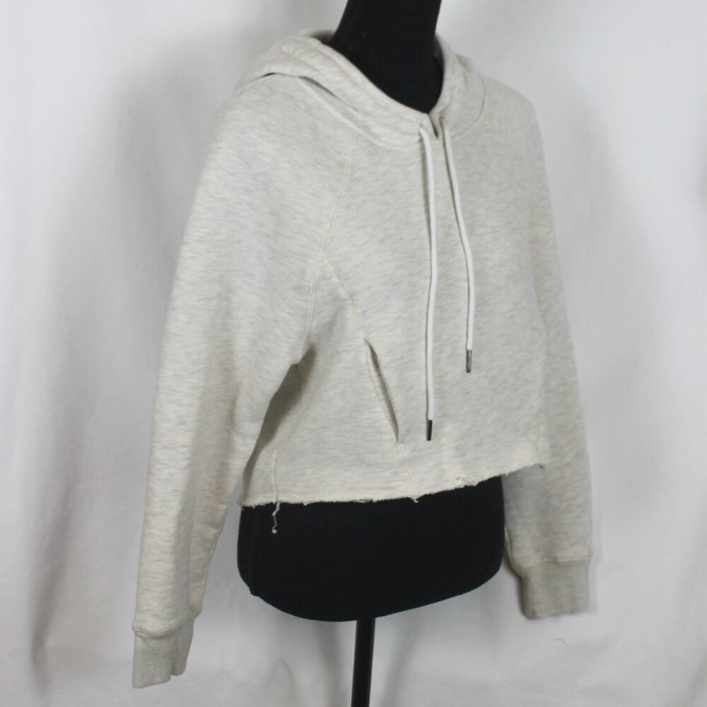 HOLOGRAM Off White Hoodie Size Medium Drawstring Hood L/S Kangaroo Pocket Crop